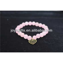 Bracelet perlé en quartz rose coeur coeur